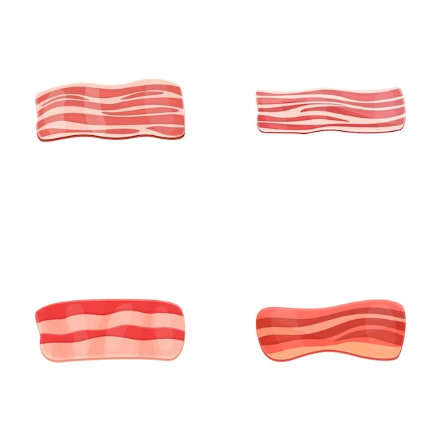 Sliced bacon icons set cartoon vector Four strip of fried crispy bacon