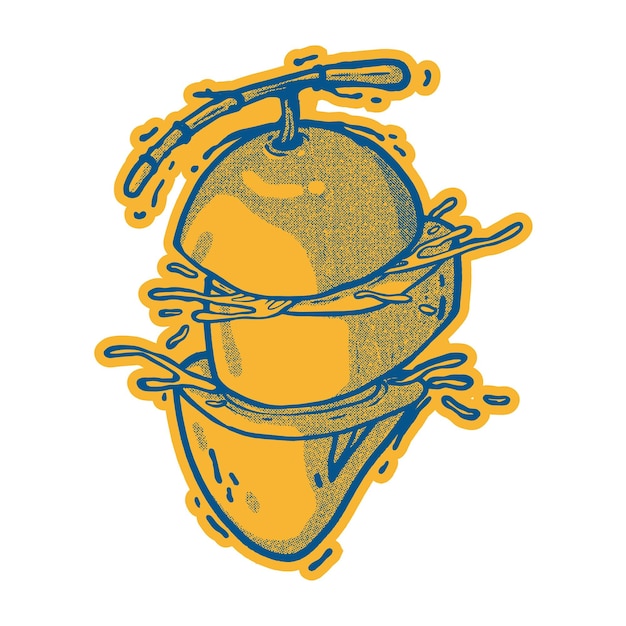 Sliced mango hand draw technique logo concept