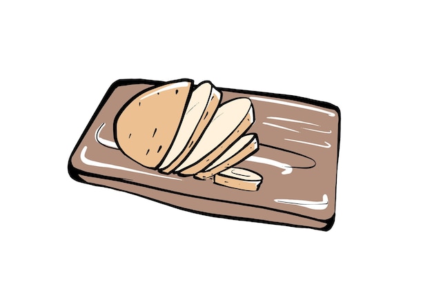 Sliced potatoes on a wooden Board on an isolated white background.