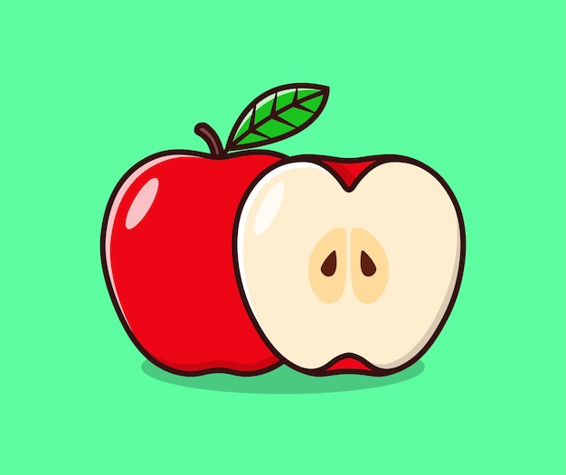 sliced red apples and whole red apples hand drawing vector illustration