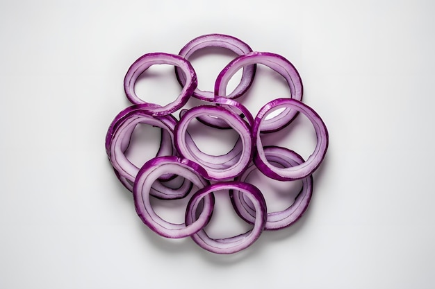 Vector sliced red onion rings on white background