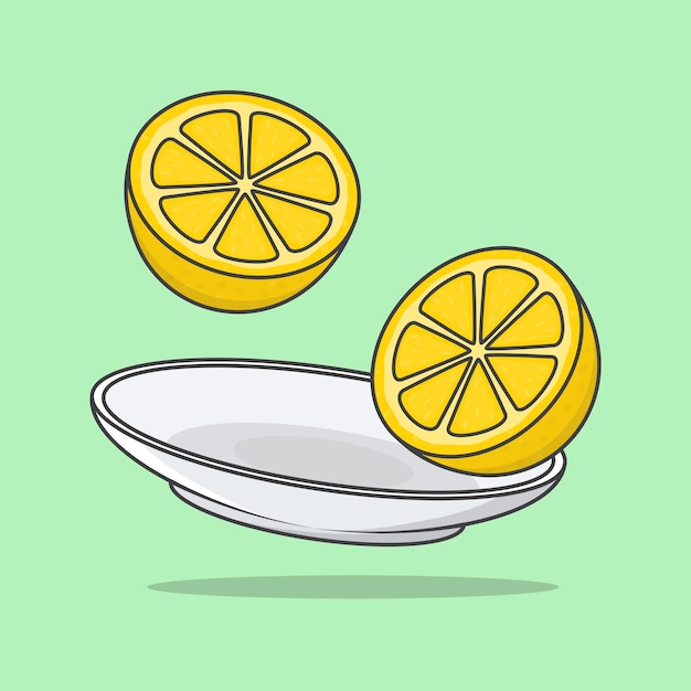 Vector slices of lemon on a plate cartoon vector illustration lemon fruit flat icon outline