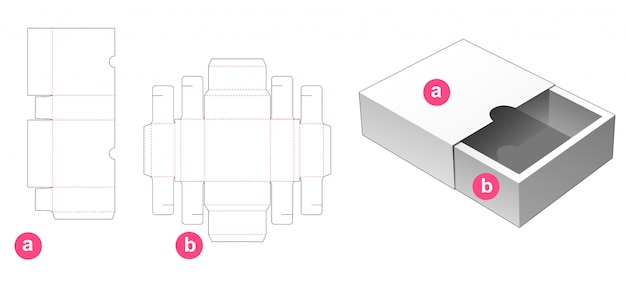 Slide opening box with cover die cut template