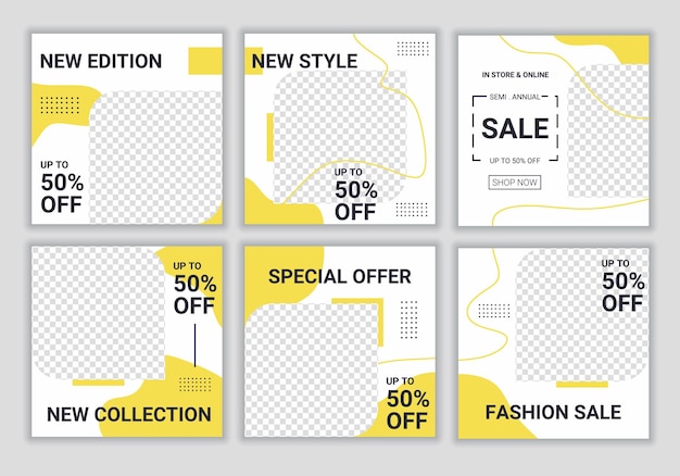 Slides abstract editable modern social media banner template in yellow and white color Background design with copy space for text and images Elegant sale and discount promo Vector illustration