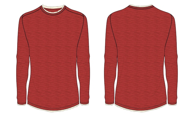 Slim fit long sleeve t shirt technical fashion flats  Red Color vector illustration template.