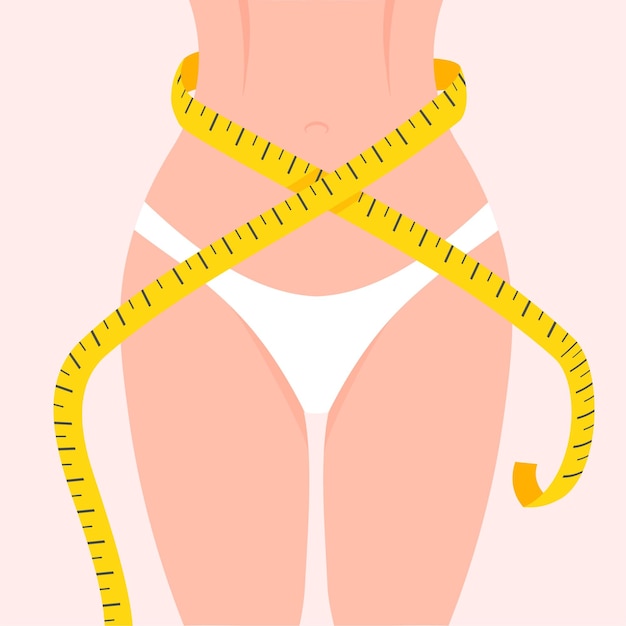 Slim woman body with tape measure entwined around Losing weight concept Perfect toned young girl