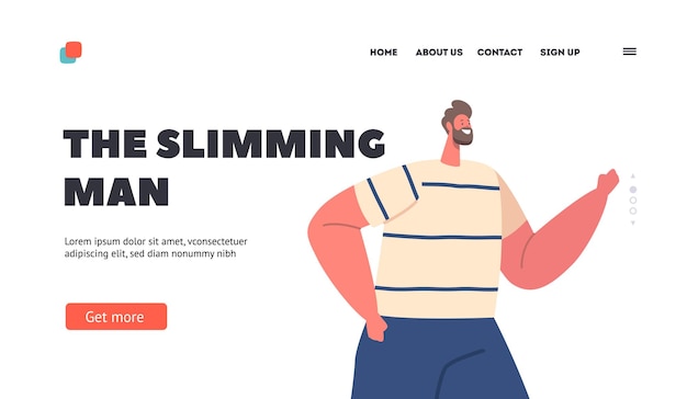 Slimming Man Landing Page Template Athletic Man in Sportswear Running Marathon or Sprint Sport Activity Jogging