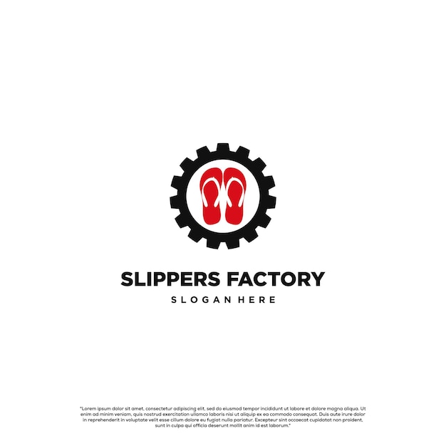 Slippers with gear logo design modern concept slippers factory logo