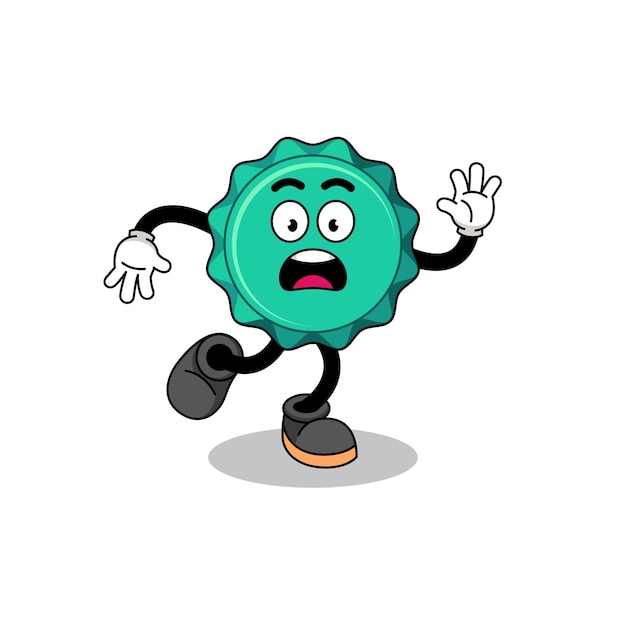 Slipping bottle cap mascot illustration