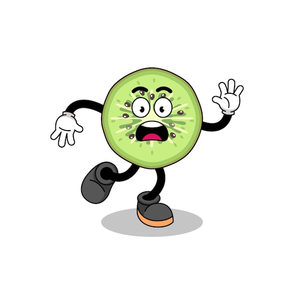 Slipping sliced kiwifruit mascot illustration