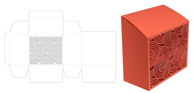 Sloped box with curved pattern die cut template and 3D mockup