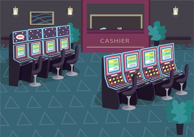 Slot machine row flat illustration