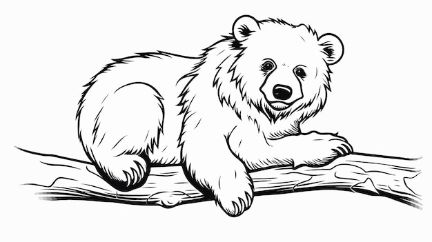 Vector sloth bear in vector black line pattern on white background