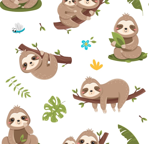 Sloth seamless pattern