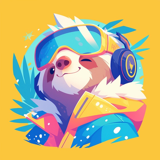 A sloth on a snowboard cartoon style