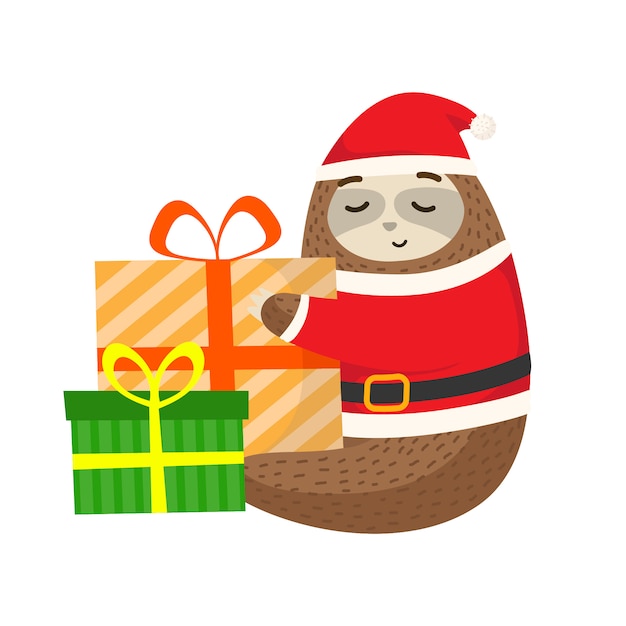 Sloth with Santa Claus Cloth and The Gift Christmas