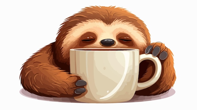 Vector a sloth with a spoon in its mouth is sleeping on a table