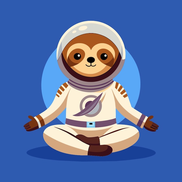 a sloth in a yoga position in an astronaut suit vector illustration