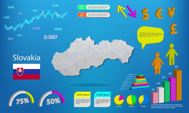 Slovakia map info graphics charts symbols elements and icons collection Detailed Slovakia map with High quality business infographic elements