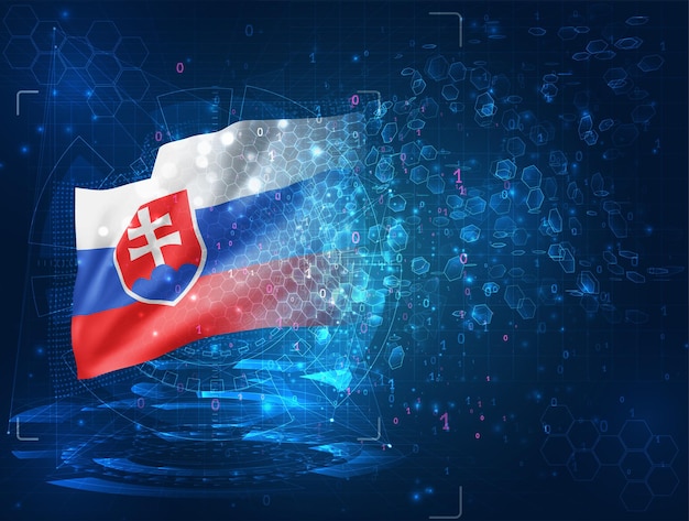 Slovakia, vector 3d flag on blue background with hud interfaces