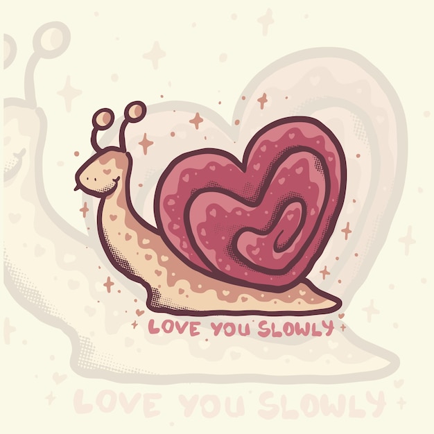 Slow love from snail and slug vintage illustration