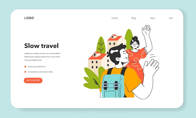 Slow traveling web banner or landing page slow life principles