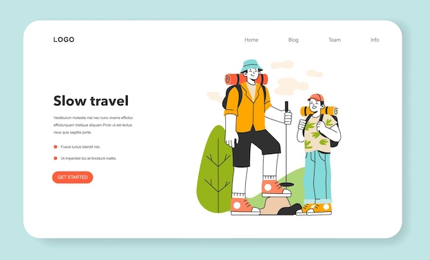 Slow traveling web banner or landing page Slow life principles