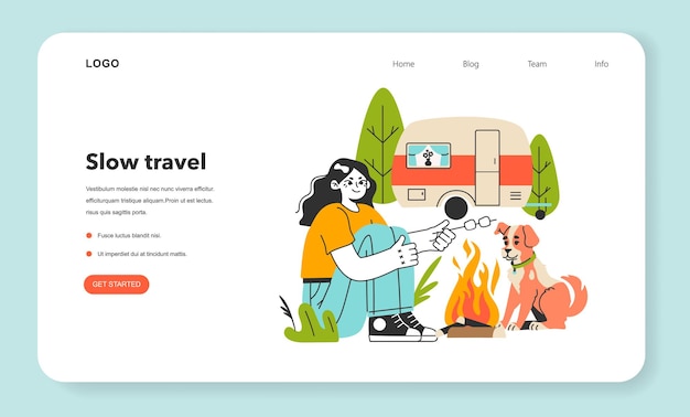 Slow traveling web banner or landing page Slow life principles