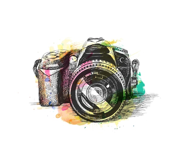 SLR camera Hand Drawn Sketch Vector illustration