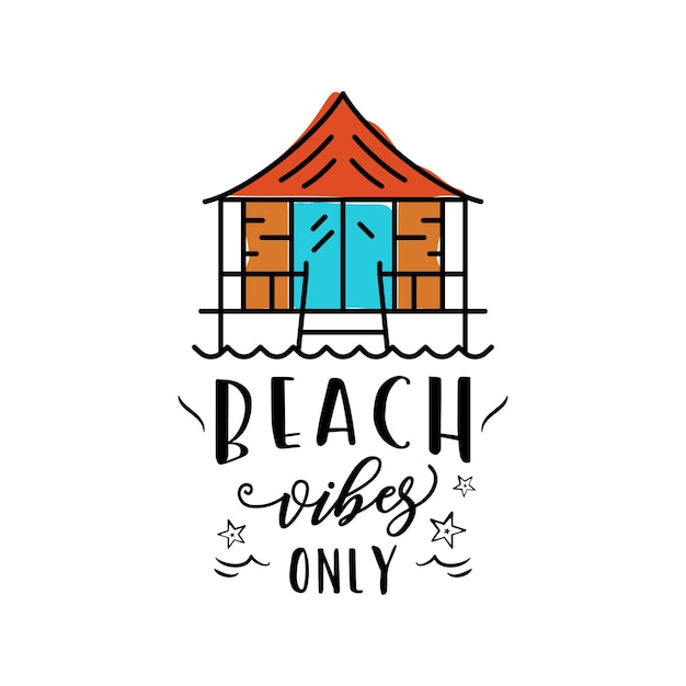 Small beach cabin and text on white background