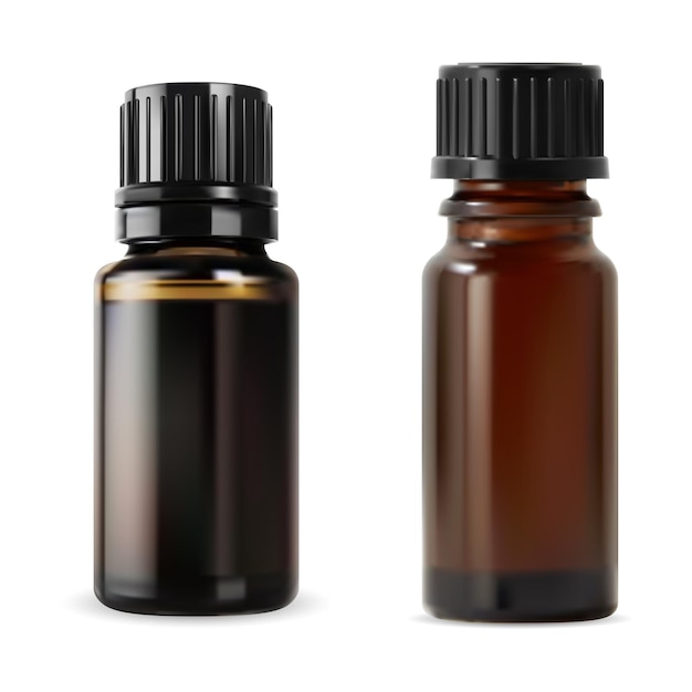 Small brown oil bottle Glossy essential vial with black screw lid Organic lavender essence