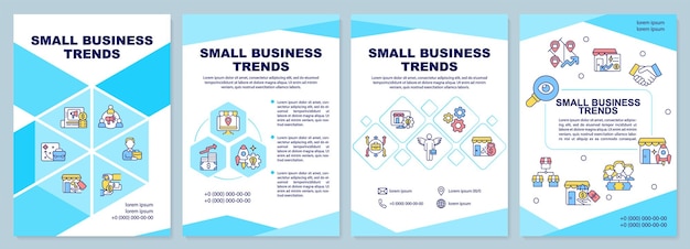 Small business trends blue brochure template Companies development Leaflet design with linear icons 4 vector layouts for presentation annual reports ArialBlack Myriad ProRegular fonts used