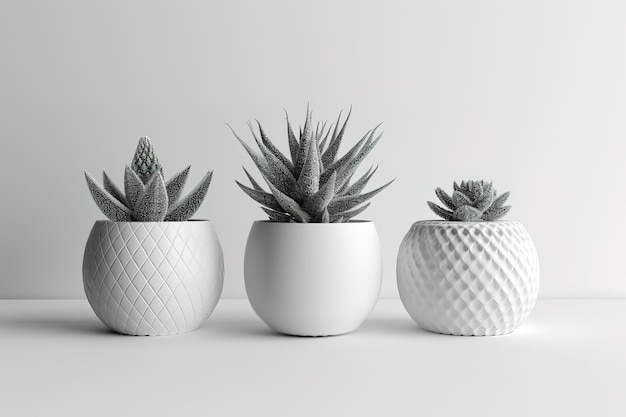 Vector small cacti houseplants in flower pots on table in living room