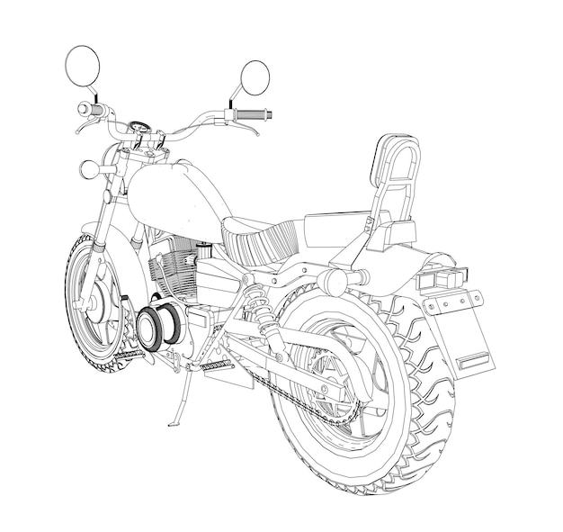 A small chopper is a classic. Vector black and white illustration with contour lines.