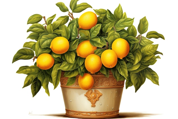 small citrus tree in the pot isolated on white