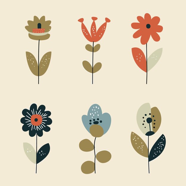 Vector small clipart set abstract flowers red green blue