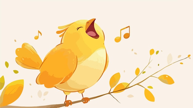 Vector small cute bird singing birdsongs linear vector illustration