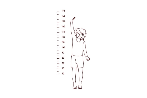 Small girl show height on measurement