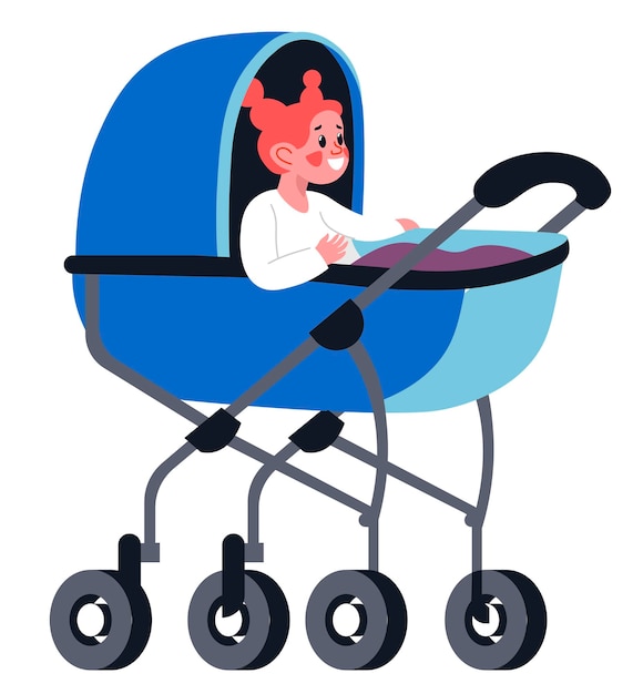 Small girl toddler sitting in perambulator vector