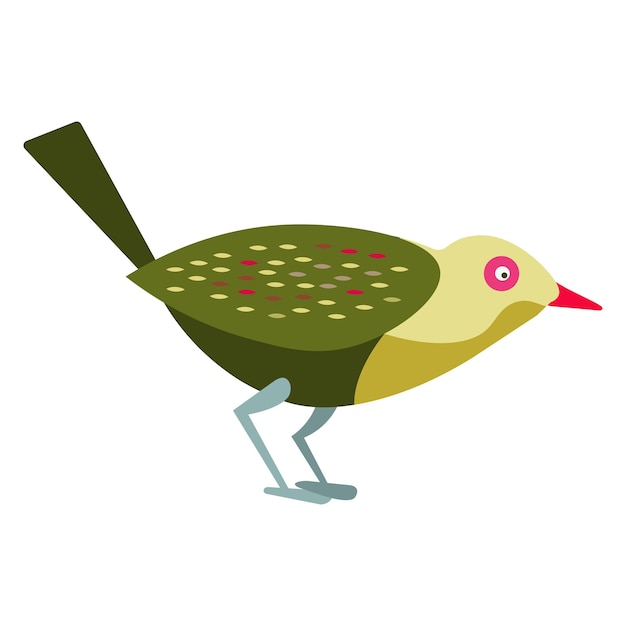 Small green and yellow bird. Tropical fauna. Cartoon songbird