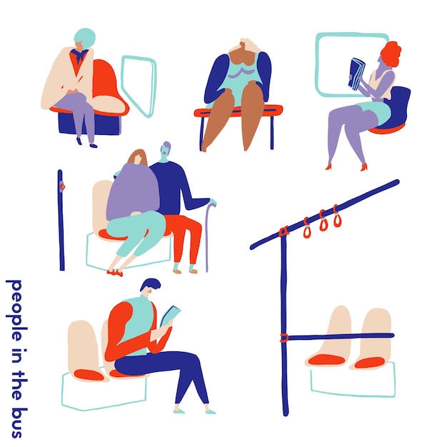 Small illustrations of people commuting