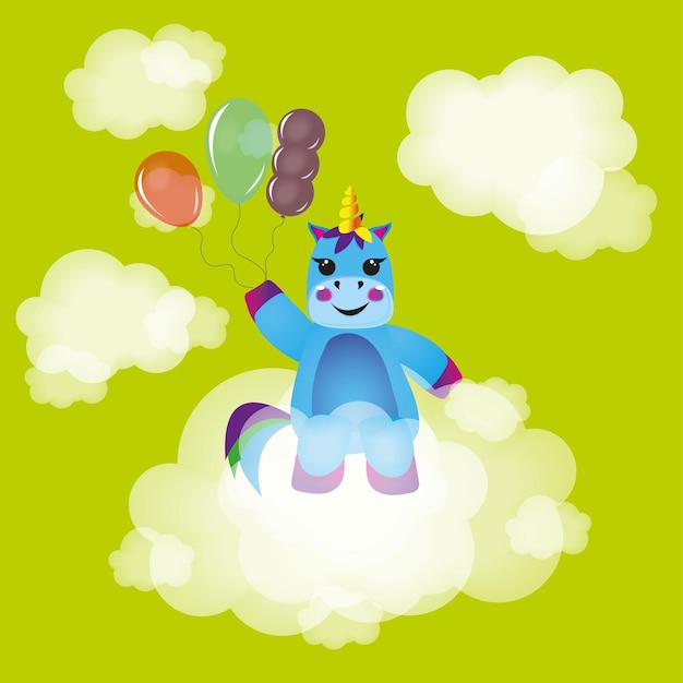 Small multicolored unicorn with balloons Unicorn in the cloudsx9