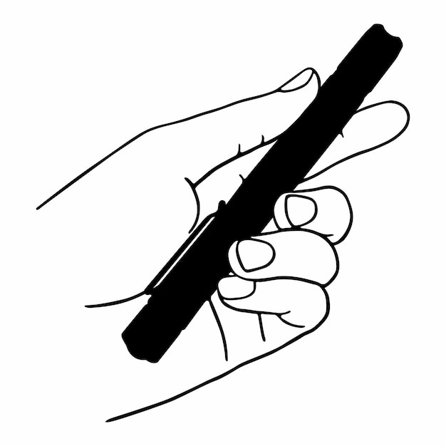 Small narrow compact flashlight in human hand