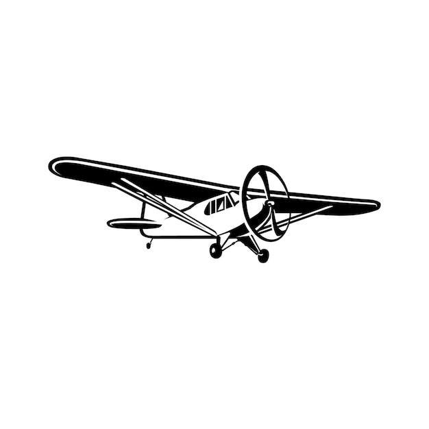 Small Propeller Plane Aircraft Vector Monochrome Silhouette Isolated