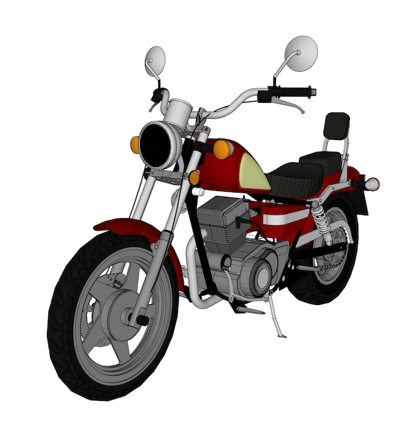 Small red classic chopper look. Vector color illustration with contour lines.