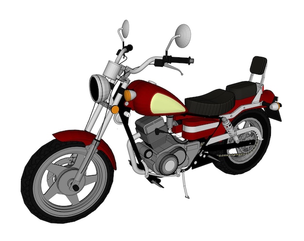 Small red classic chopper look. Vector color illustration with contour lines.