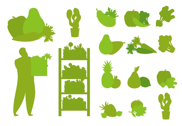 Small shop concept with organic farm Silhouettes Premium vector template