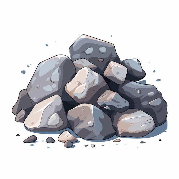 Vector small stones heap and broken cobblestones pile with grave