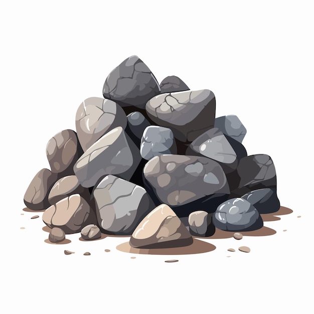 Vector small stones heap and broken cobblestones pile with grave