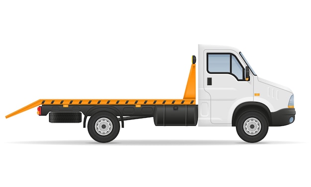 Small wrecker truck van lorry for transportation of car on white